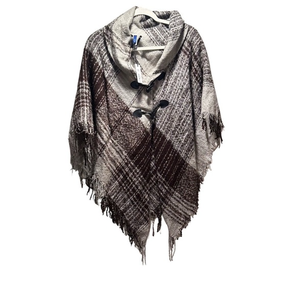 Apt. 9 Jackets & Blazers - NWT APT.9 Boucle Bar Toggle Topper /Poncho Jacket Plaid in Brown & Cream OneSize
